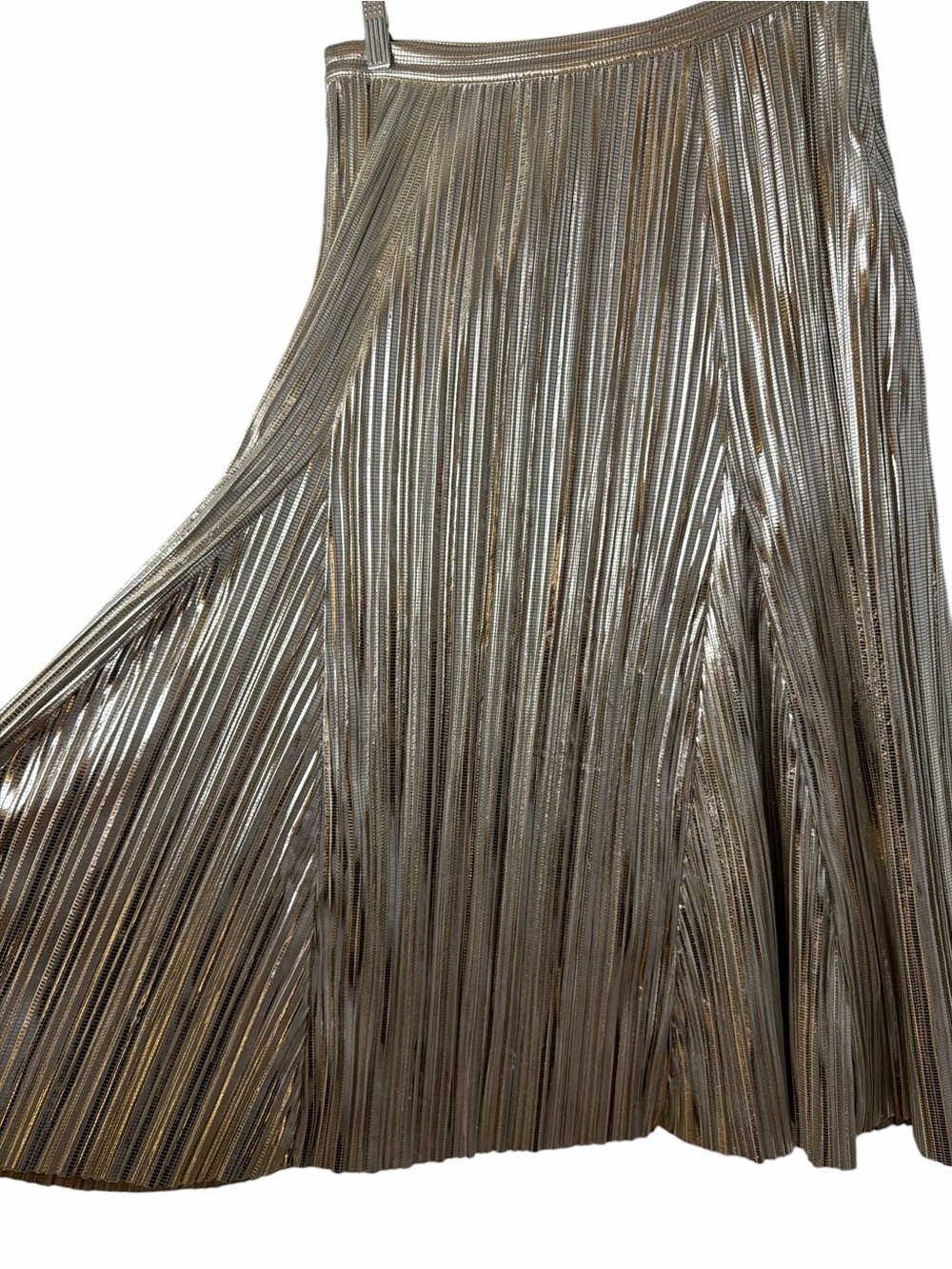 Anthropologie Maeve Metallic Pleated Maxi Skirt Gold Silver - Picture 2 of 7